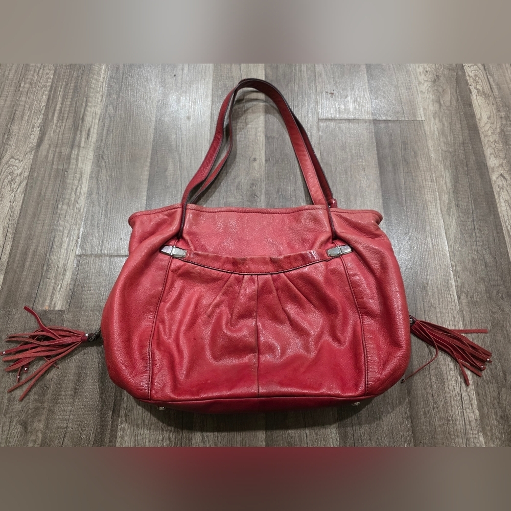 B. Makowsky Red Leather Shopper Tpte Bag Office Business Casual Laptop Preppy